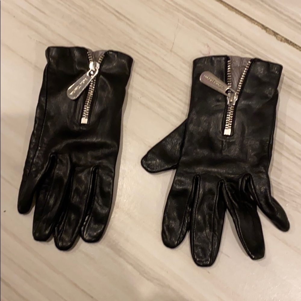 Michael kors black leather gloves with zipper